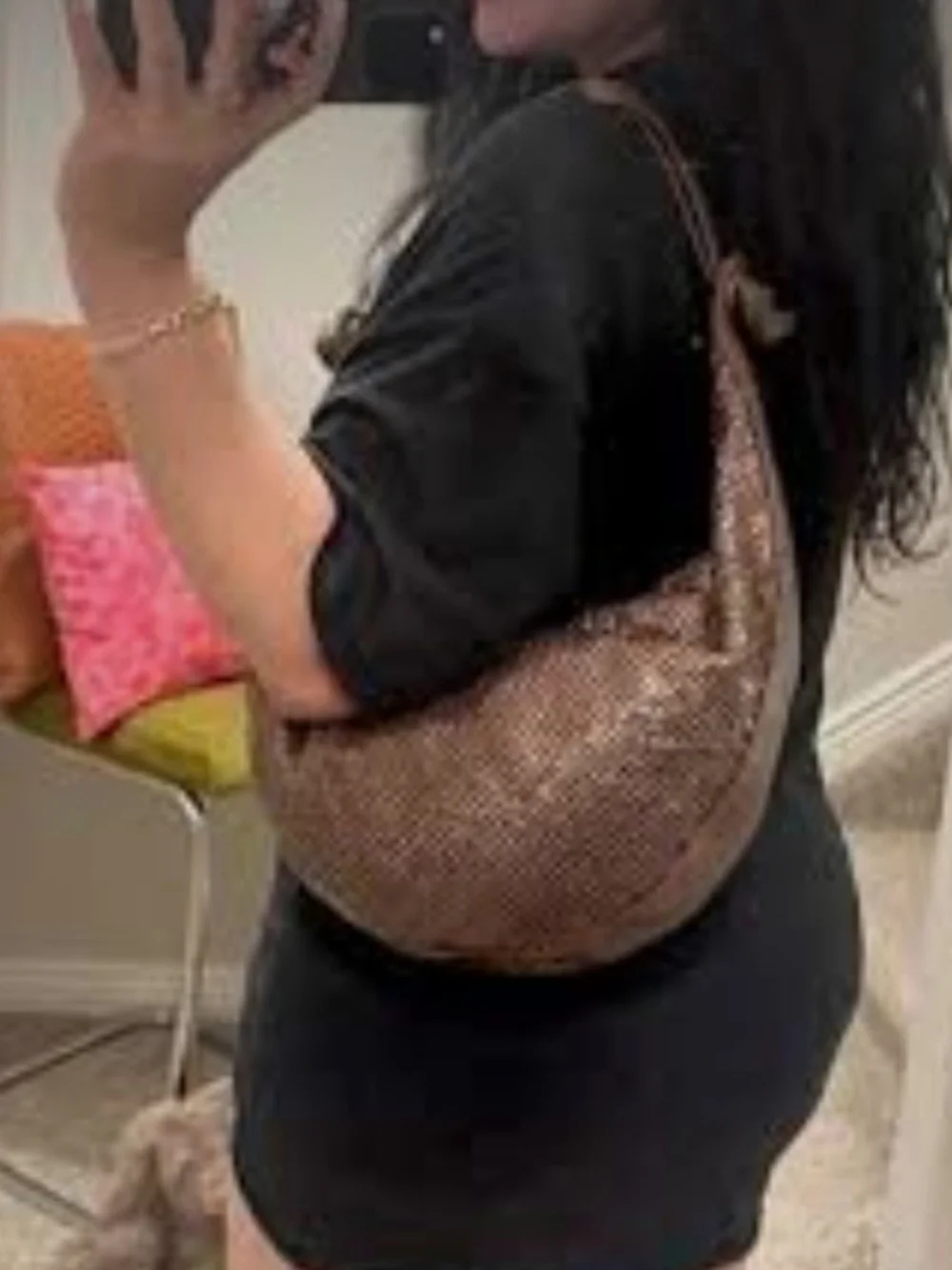 Metallic Brown Sequin Hobo Bag
